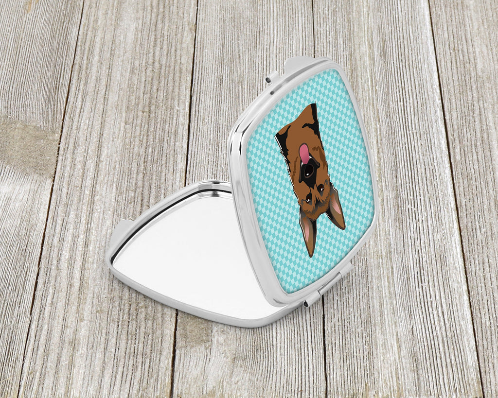 Checkerboard Blue German Shepherd Compact Mirror Decorative Travel Makeup Mirror for Women Girls Gifts Pocket Makeup Mirror Folding Handheld