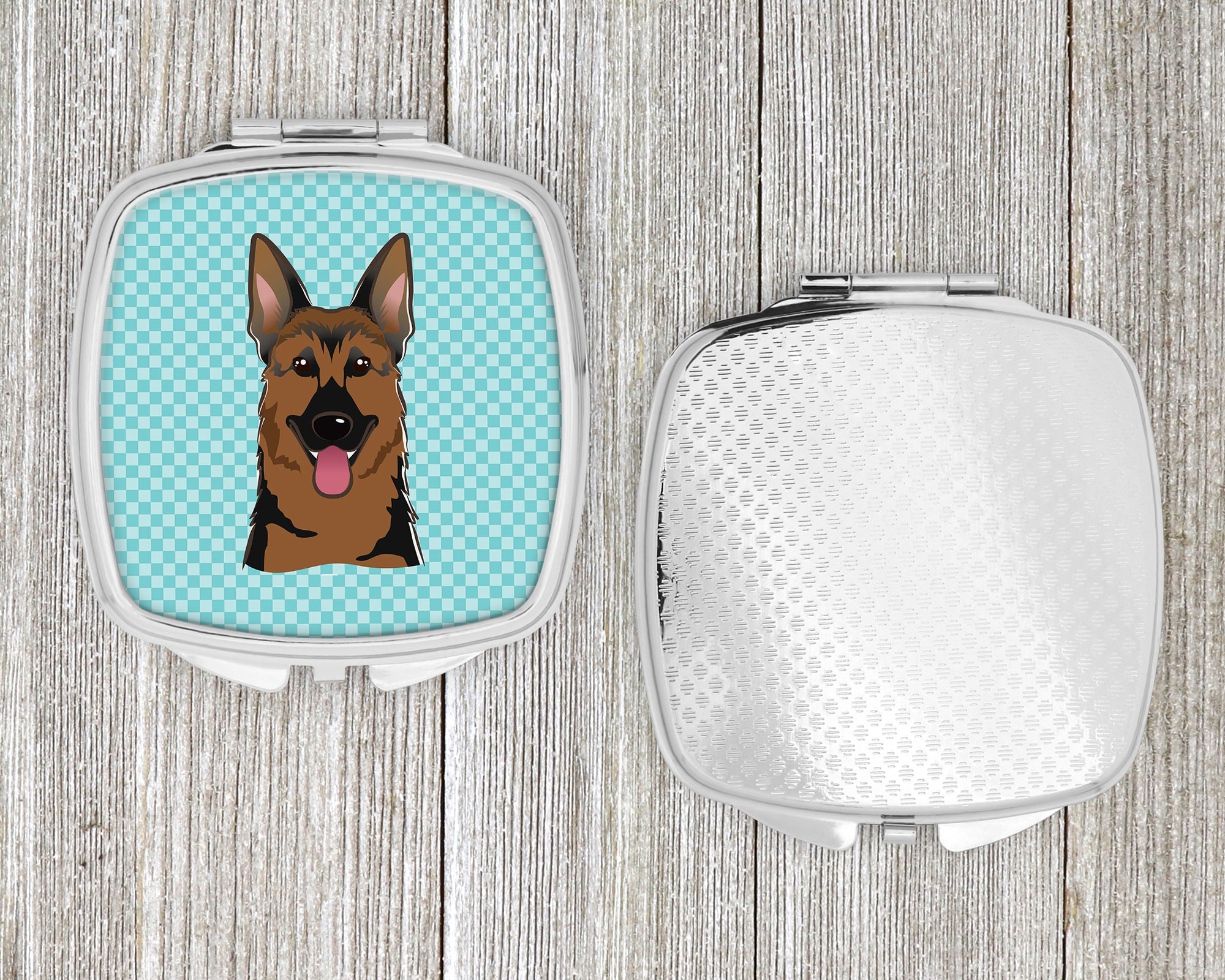 Checkerboard Blue German Shepherd Compact Mirror Decorative Travel Makeup Mirror for Women Girls Gifts Pocket Makeup Mirror Folding Handheld