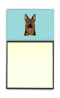 Checkerboard Blue German Shepherd Watercolor Sticky Note Holder Refillable Dispenser Desk Accessory 3x3 Pad Gift