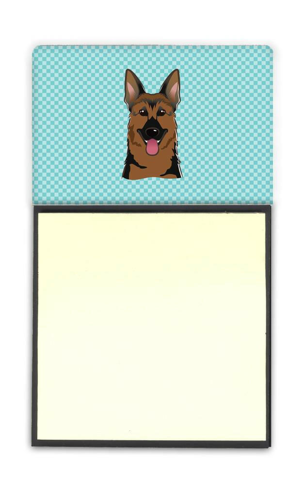 Checkerboard Blue German Shepherd Watercolor Sticky Note Holder Refillable Dispenser Desk Accessory 3x3 Pad Gift