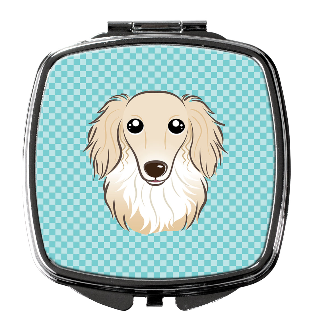 Checkerboard Blue Longhair Creme Dachshund Compact Mirror Decorative Travel Makeup Mirror for Women Girls Gifts Pocket Makeup Mirror Folding Handheld