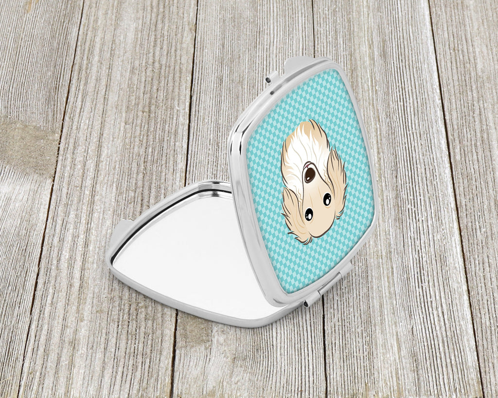 Checkerboard Blue Longhair Creme Dachshund Compact Mirror Decorative Travel Makeup Mirror for Women Girls Gifts Pocket Makeup Mirror Folding Handheld