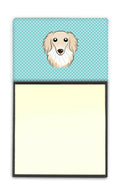Checkerboard Blue Longhair Creme Dachshund Watercolor Sticky Note Holder Refillable Dispenser Desk Accessory 3x3 Pad Gift