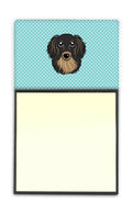 Checkerboard Blue Longhair Black and Tan Dachshund Watercolor Sticky Note Holder Refillable Dispenser Desk Accessory 3x3 Pad Gift