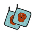 Checkerboard Blue Longhair Red Dachshund Pot Holder Set of 2 Heat Resistant Quilted Hot Pads 7.5 x 7.5 Inch, Insulated Kitchen Trivets for Cooking & Baking