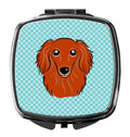 Checkerboard Blue Longhair Red Dachshund Compact Mirror Decorative Travel Makeup Mirror for Women Girls Gifts Pocket Makeup Mirror Folding Handheld