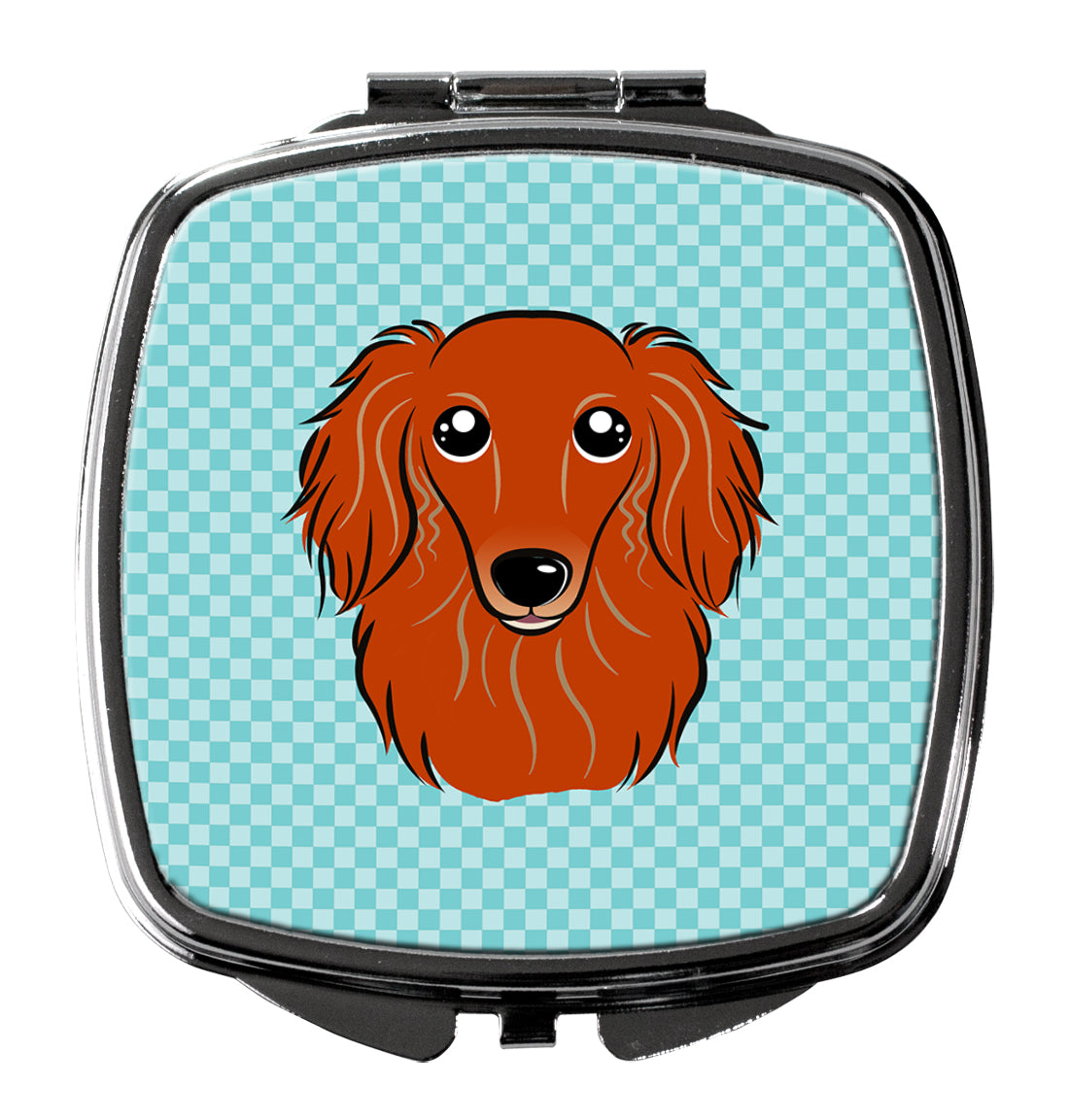 Checkerboard Blue Longhair Red Dachshund Compact Mirror Decorative Travel Makeup Mirror for Women Girls Gifts Pocket Makeup Mirror Folding Handheld