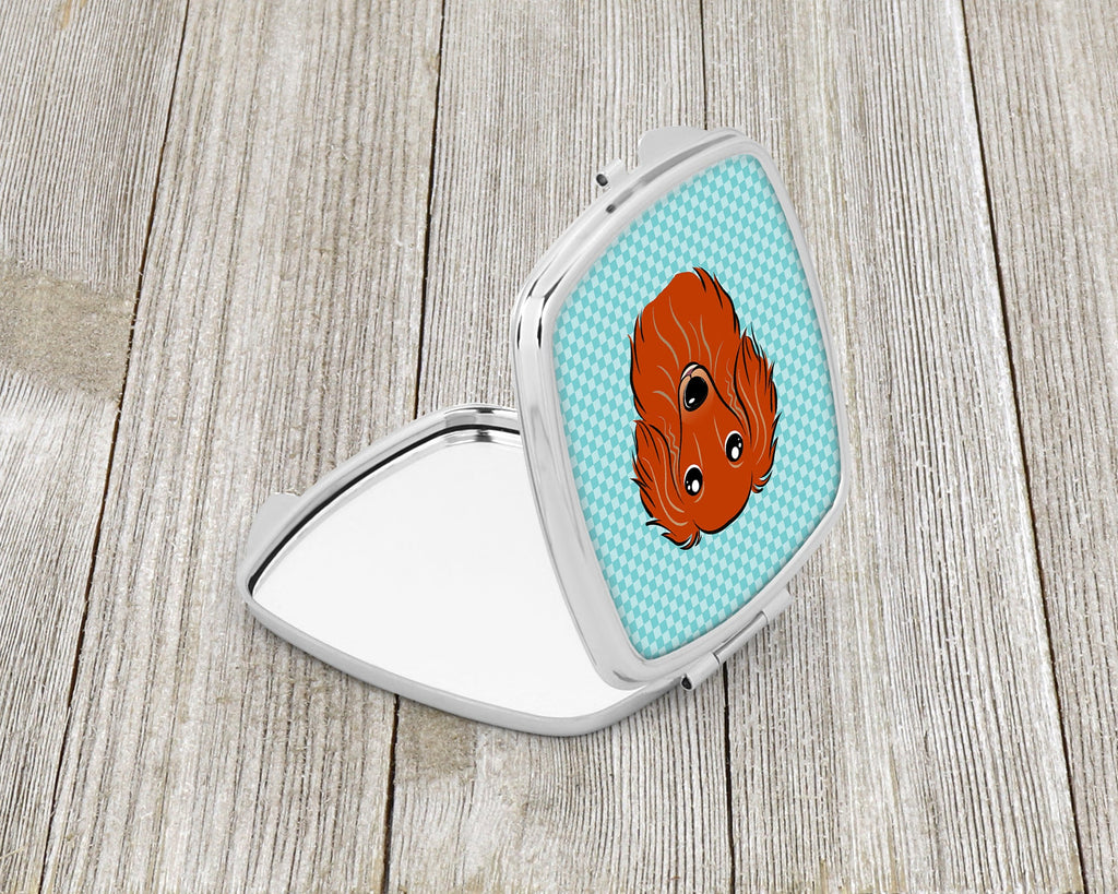 Checkerboard Blue Longhair Red Dachshund Compact Mirror Decorative Travel Makeup Mirror for Women Girls Gifts Pocket Makeup Mirror Folding Handheld