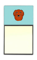 Checkerboard Blue Longhair Red Dachshund Watercolor Sticky Note Holder Refillable Dispenser Desk Accessory 3x3 Pad Gift