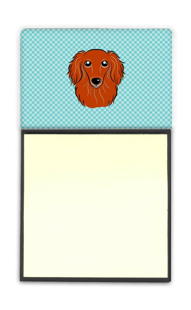 Checkerboard Blue Longhair Red Dachshund Watercolor Sticky Note Holder Refillable Dispenser Desk Accessory 3x3 Pad Gift