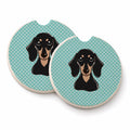 Checkerboard Blue Smooth Black and Tan Dachshund Set of 2 Cup Holder Car Coasters Absorbent Round Sandstone Coasters Gifts for Men or Women, 2.5, Multicolor