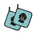 Checkerboard Blue Smooth Black and Tan Dachshund Pot Holder Set of 2 Heat Resistant Quilted Hot Pads 7.5 x 7.5 Inch, Insulated Kitchen Trivets for Cooking & Baking