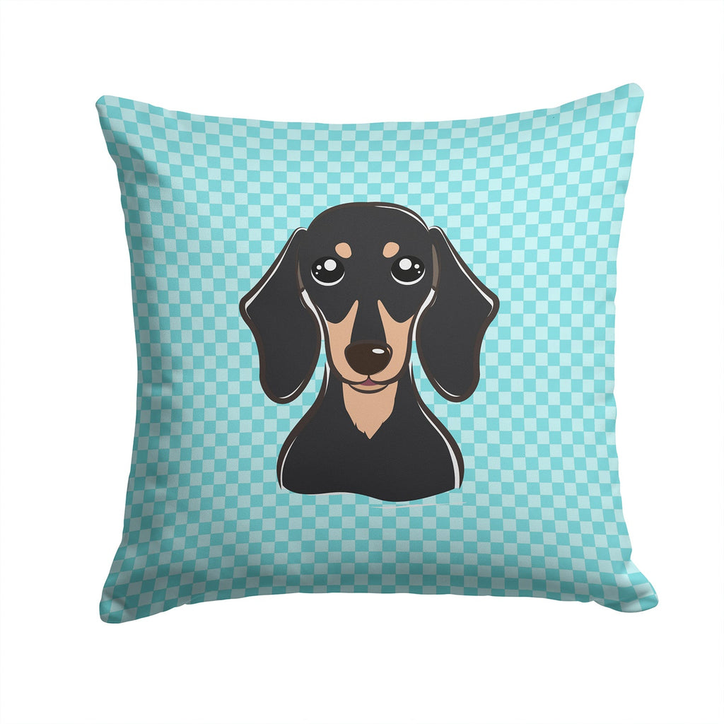 Checkerboard Blue Smooth Black and Tan Dachshund Decorative Throw Pillow 14x14 Indoor Outdoor Accent Cushion, Fabric Cover with Insert for Sofa, Bed, Porch & Living Room