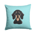Checkerboard Blue Smooth Black and Tan Dachshund Decorative Throw Pillow 14x14 Indoor Outdoor Accent Cushion, Fabric Cover with Insert for Sofa, Bed, Porch & Living Room