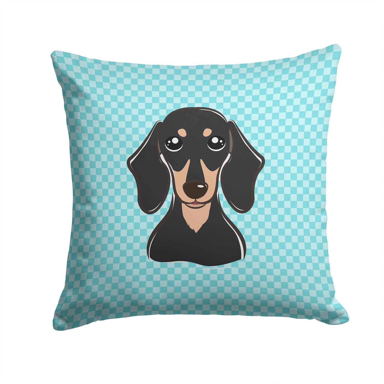 Checkerboard Blue Smooth Black and Tan Dachshund Decorative Throw Pillow 14x14 Indoor Outdoor Accent Cushion, Fabric Cover with Insert for Sofa, Bed, Porch & Living Room