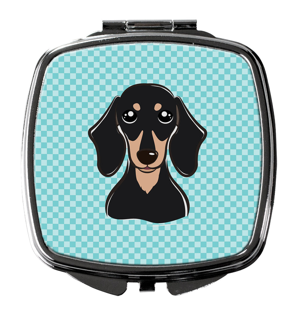 Checkerboard Blue Smooth Black and Tan Dachshund Compact Mirror Decorative Travel Makeup Mirror for Women Girls Gifts Pocket Makeup Mirror Folding Handheld