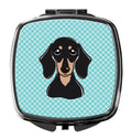 Checkerboard Blue Smooth Black and Tan Dachshund Compact Mirror Decorative Travel Makeup Mirror for Women Girls Gifts Pocket Makeup Mirror Folding Handheld