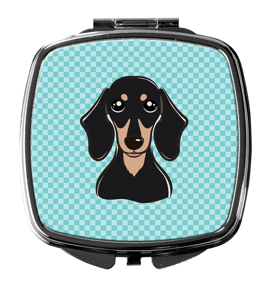 Checkerboard Blue Smooth Black and Tan Dachshund Compact Mirror Decorative Travel Makeup Mirror for Women Girls Gifts Pocket Makeup Mirror Folding Handheld