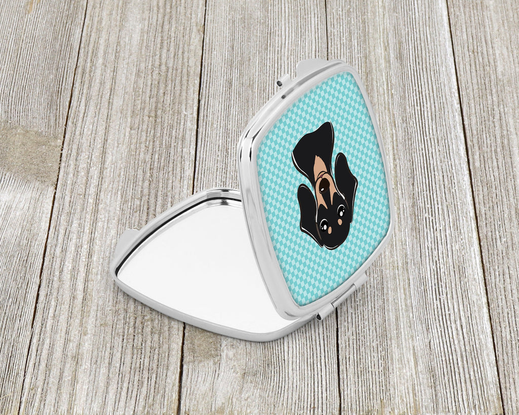 Checkerboard Blue Smooth Black and Tan Dachshund Compact Mirror Decorative Travel Makeup Mirror for Women Girls Gifts Pocket Makeup Mirror Folding Handheld
