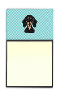 Checkerboard Blue Smooth Black and Tan Dachshund Watercolor Sticky Note Holder Refillable Dispenser Desk Accessory 3x3 Pad Gift