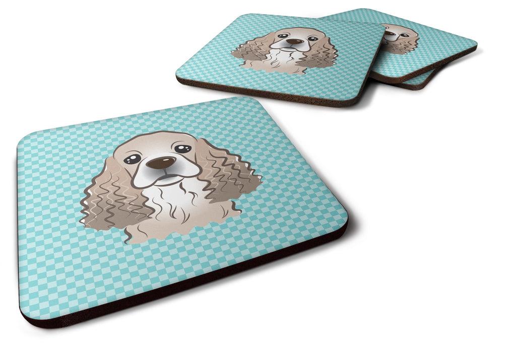 Checkerboard Blue Cocker Spaniel Foam Coasters Set of 4 Cup Coasters for Indoor Outdoor, Tabletop Protection, Anti Slip, Mouse pad Material