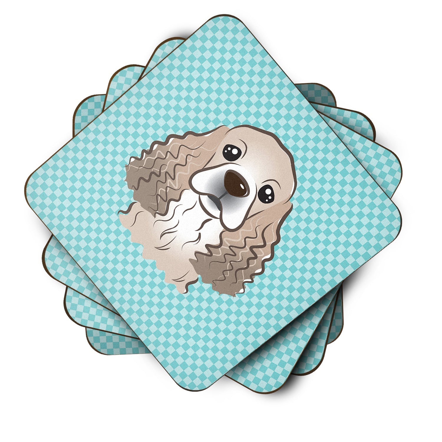 Checkerboard Blue Cocker Spaniel Foam Coasters Set of 4 Cup Coasters for Indoor Outdoor, Tabletop Protection, Anti Slip, Mouse pad Material