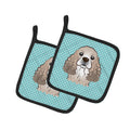 Checkerboard Blue Cocker Spaniel Pot Holder Set of 2 Heat Resistant Quilted Hot Pads 7.5 x 7.5 Inch, Insulated Kitchen Trivets for Cooking & Baking