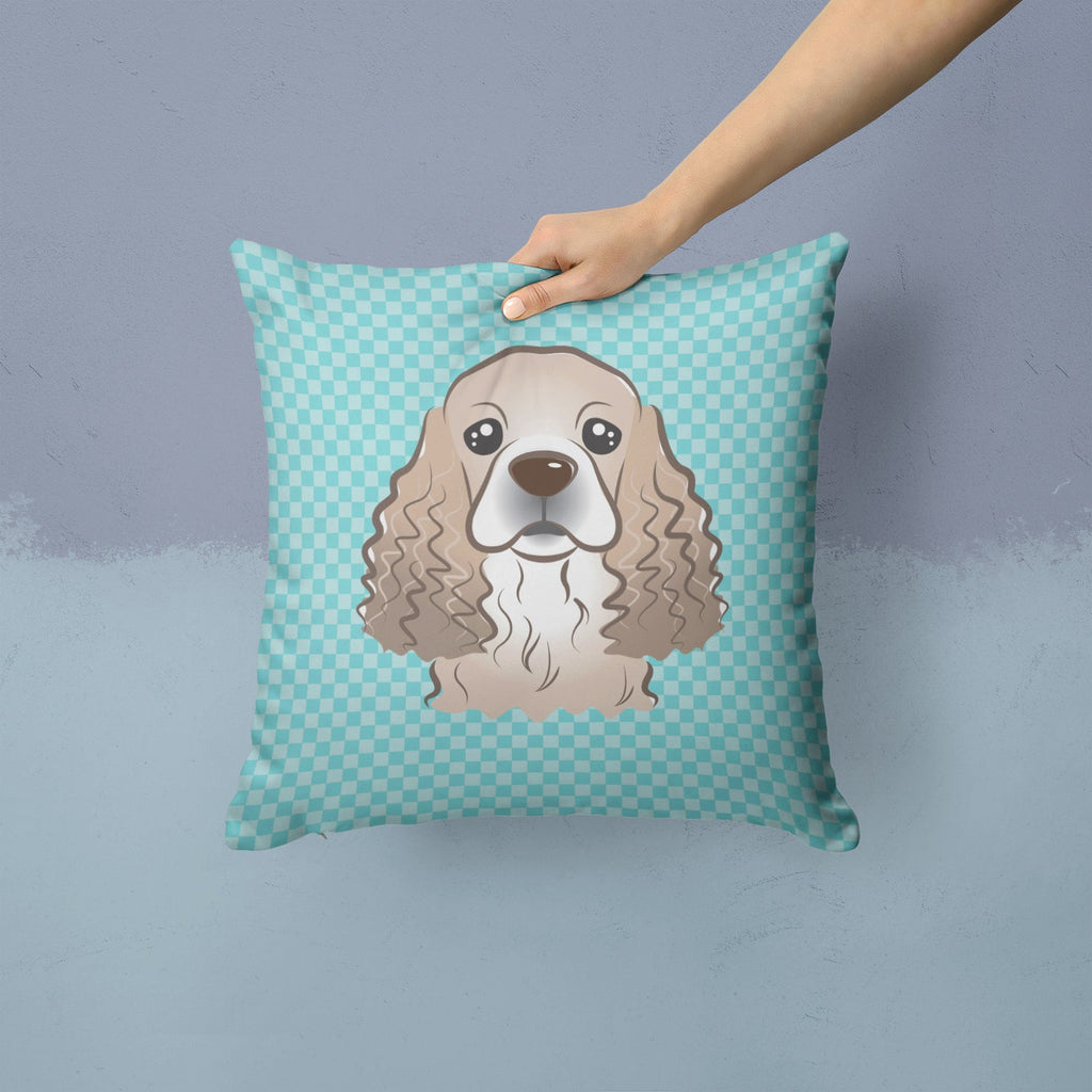 Checkerboard Blue Cocker Spaniel Decorative Throw Pillow 14x14 Indoor Outdoor Accent Cushion, Fabric Cover with Insert for Sofa, Bed, Porch & Living Room