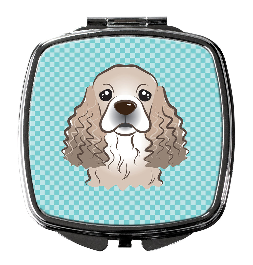 Checkerboard Blue Cocker Spaniel Compact Mirror Decorative Travel Makeup Mirror for Women Girls Gifts Pocket Makeup Mirror Folding Handheld