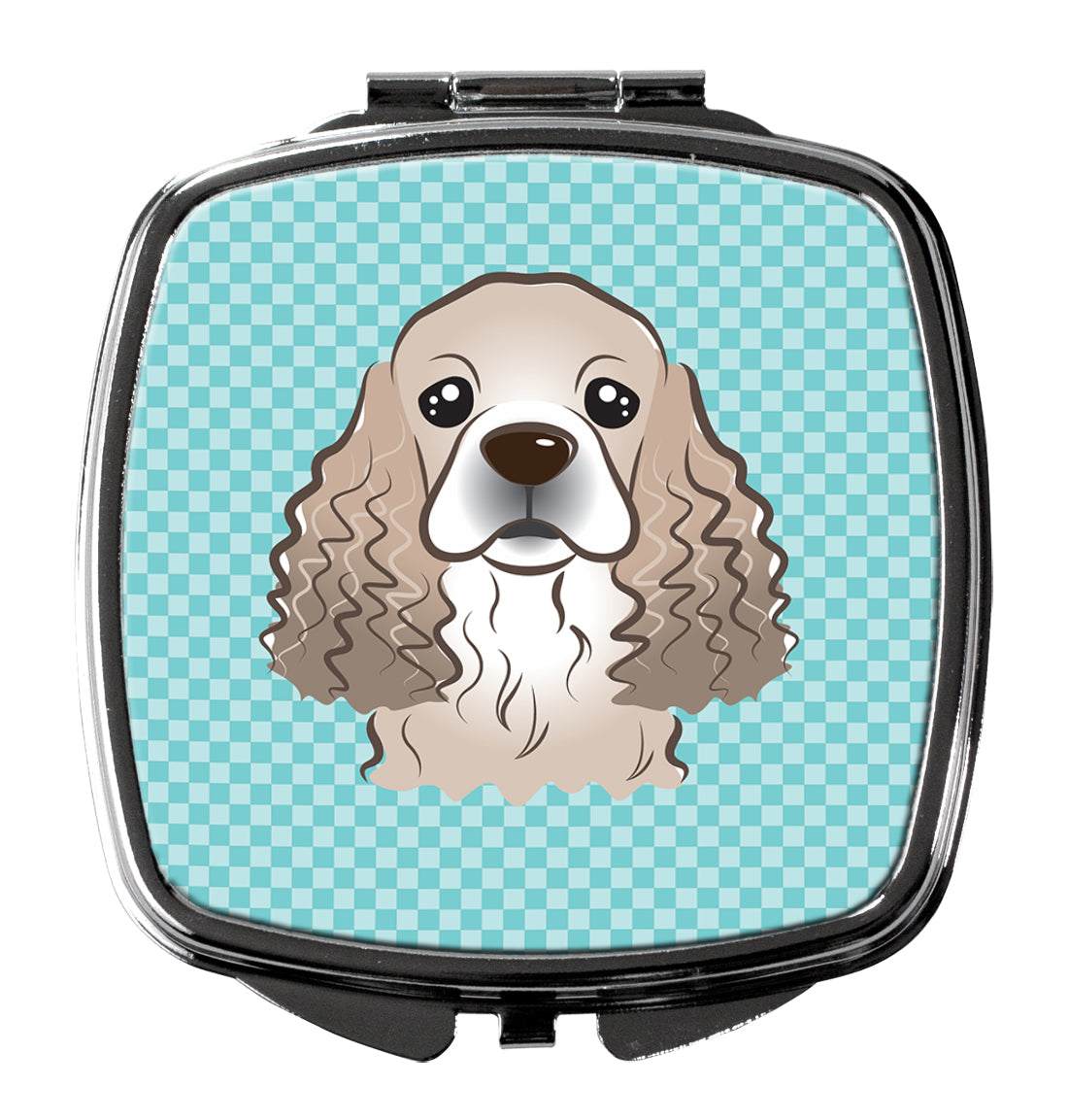 Checkerboard Blue Cocker Spaniel Compact Mirror Decorative Travel Makeup Mirror for Women Girls Gifts Pocket Makeup Mirror Folding Handheld