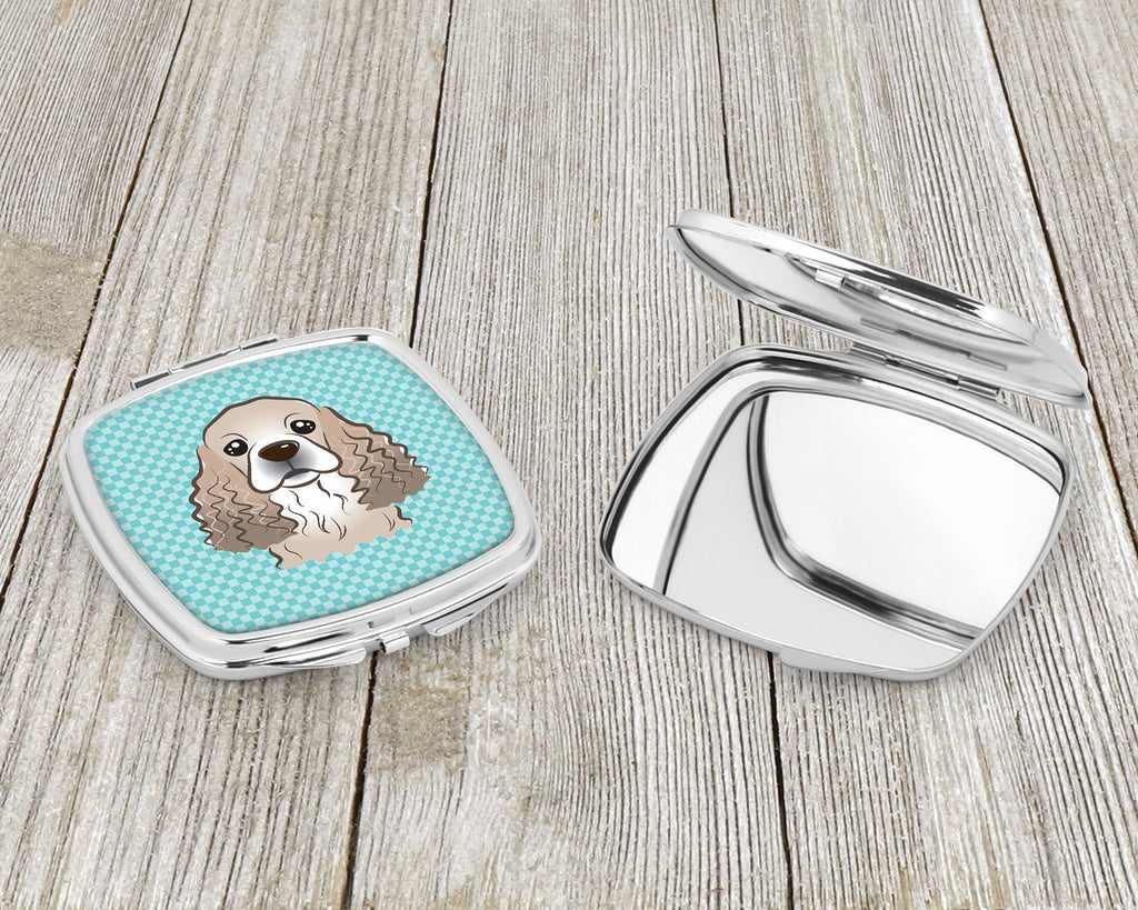 Checkerboard Blue Cocker Spaniel Compact Mirror Decorative Travel Makeup Mirror for Women Girls Gifts Pocket Makeup Mirror Folding Handheld