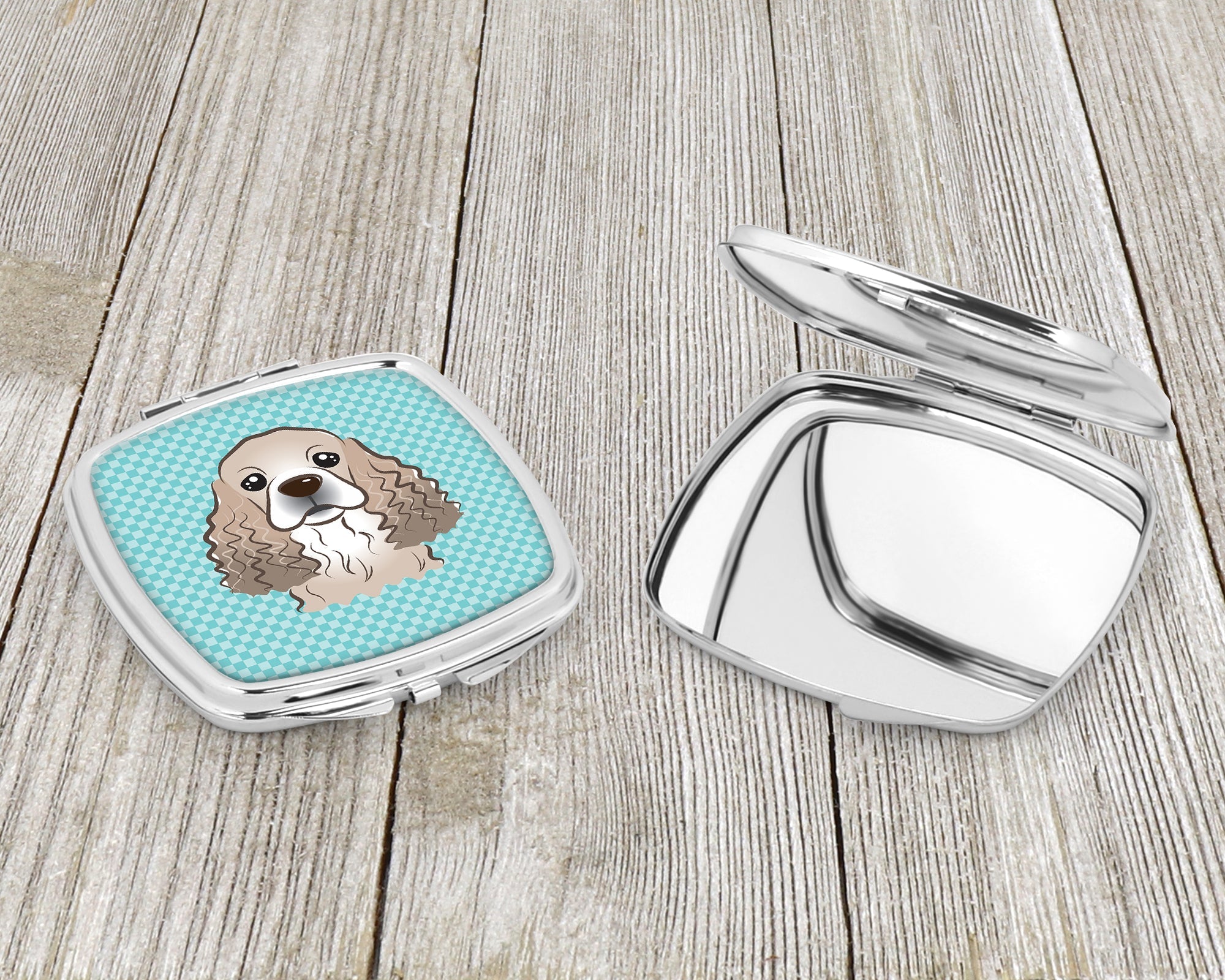 Checkerboard Blue Cocker Spaniel Compact Mirror Decorative Travel Makeup Mirror for Women Girls Gifts Pocket Makeup Mirror Folding Handheld
