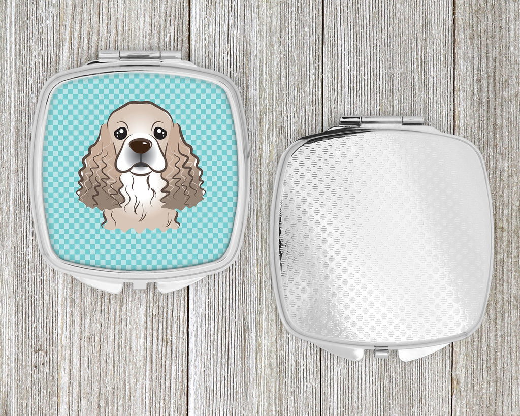 Checkerboard Blue Cocker Spaniel Compact Mirror Decorative Travel Makeup Mirror for Women Girls Gifts Pocket Makeup Mirror Folding Handheld
