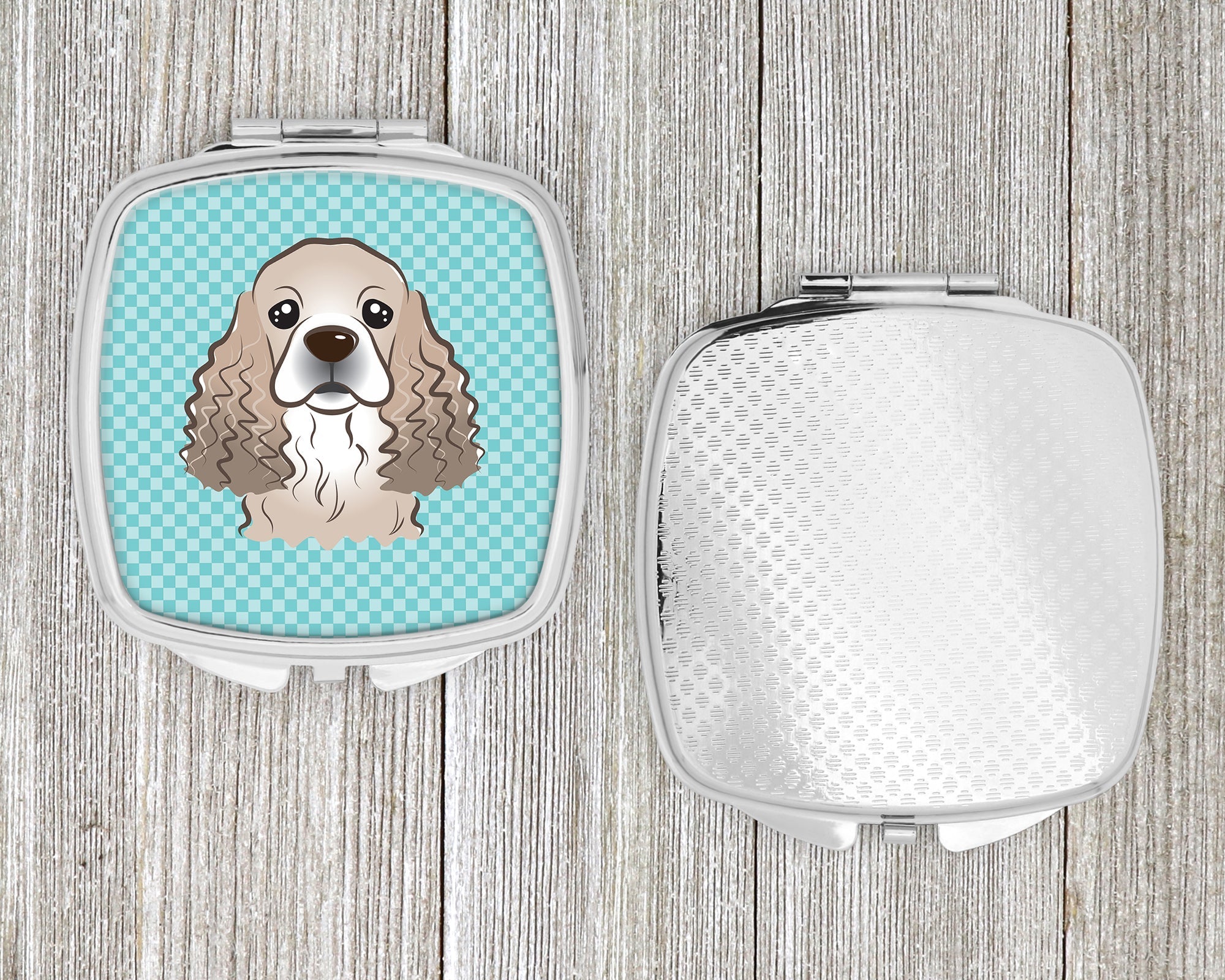 Checkerboard Blue Cocker Spaniel Compact Mirror Decorative Travel Makeup Mirror for Women Girls Gifts Pocket Makeup Mirror Folding Handheld