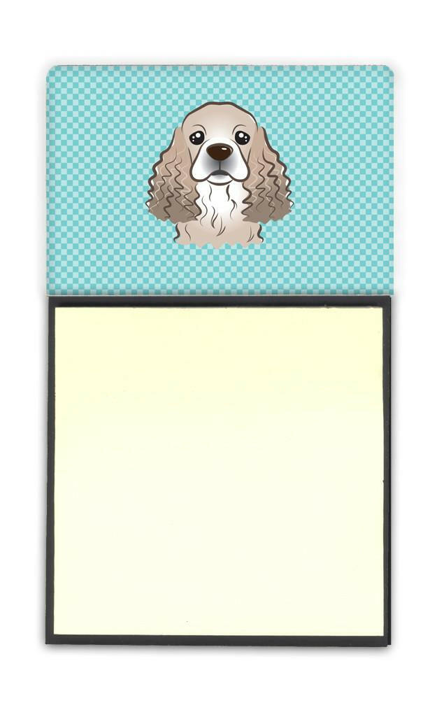 Checkerboard Blue Cocker Spaniel Watercolor Sticky Note Holder Refillable Dispenser Desk Accessory 3x3 Pad Gift
