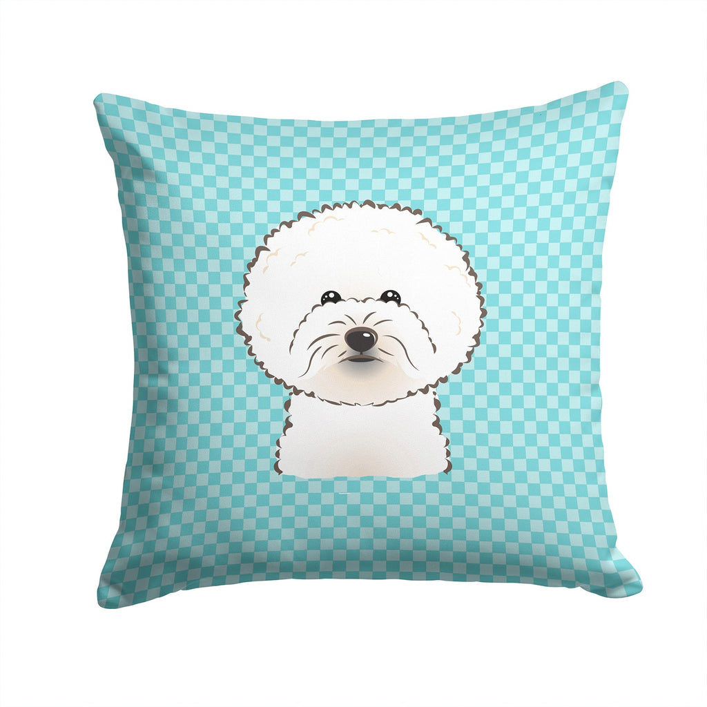 Checkerboard Blue Bichon Frise Decorative Throw Pillow 14x14 Indoor Outdoor Accent Cushion, Fabric Cover with Insert for Sofa, Bed, Porch & Living Room