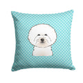Checkerboard Blue Bichon Frise Decorative Throw Pillow 14x14 Indoor Outdoor Accent Cushion, Fabric Cover with Insert for Sofa, Bed, Porch & Living Room