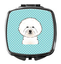 Checkerboard Blue Bichon Frise Compact Mirror Decorative Travel Makeup Mirror for Women Girls Gifts Pocket Makeup Mirror Folding Handheld