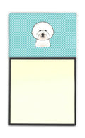 Checkerboard Blue Bichon Frise Watercolor Sticky Note Holder Refillable Dispenser Desk Accessory 3x3 Pad Gift