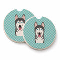 Checkerboard Blue Alaskan Malamute Set of 2 Cup Holder Car Coasters Absorbent Round Sandstone Coasters Gifts for Men or Women, 2.5, Multicolor