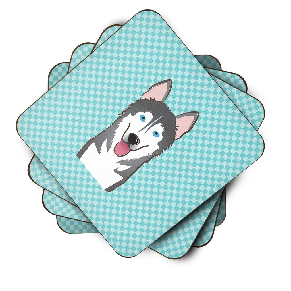 Checkerboard Blue Alaskan Malamute Foam Coasters Set of 4 Cup Coasters for Indoor Outdoor, Tabletop Protection, Anti Slip, Mouse pad Material