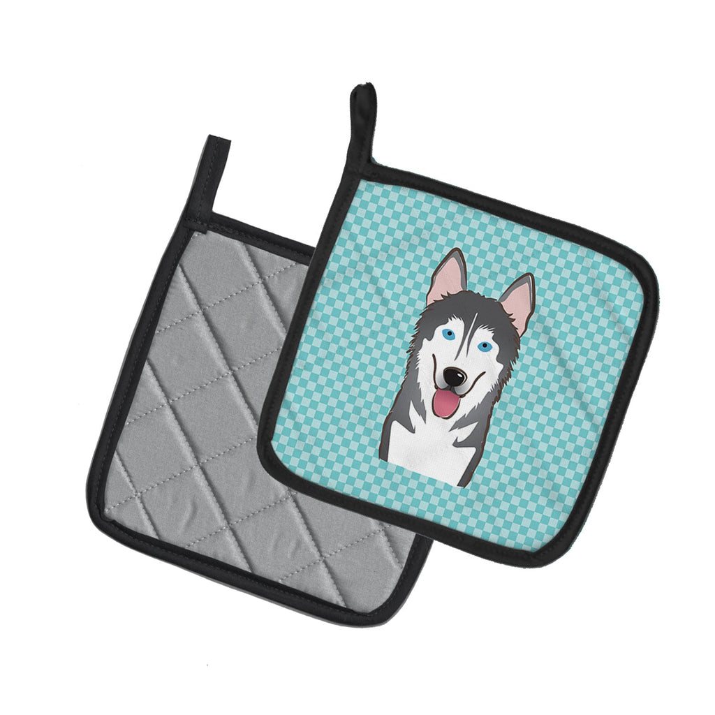 Checkerboard Blue Alaskan Malamute Pot Holder Set of 2 Heat Resistant Quilted Hot Pads 7.5 x 7.5 Inch, Insulated Kitchen Trivets for Cooking & Baking