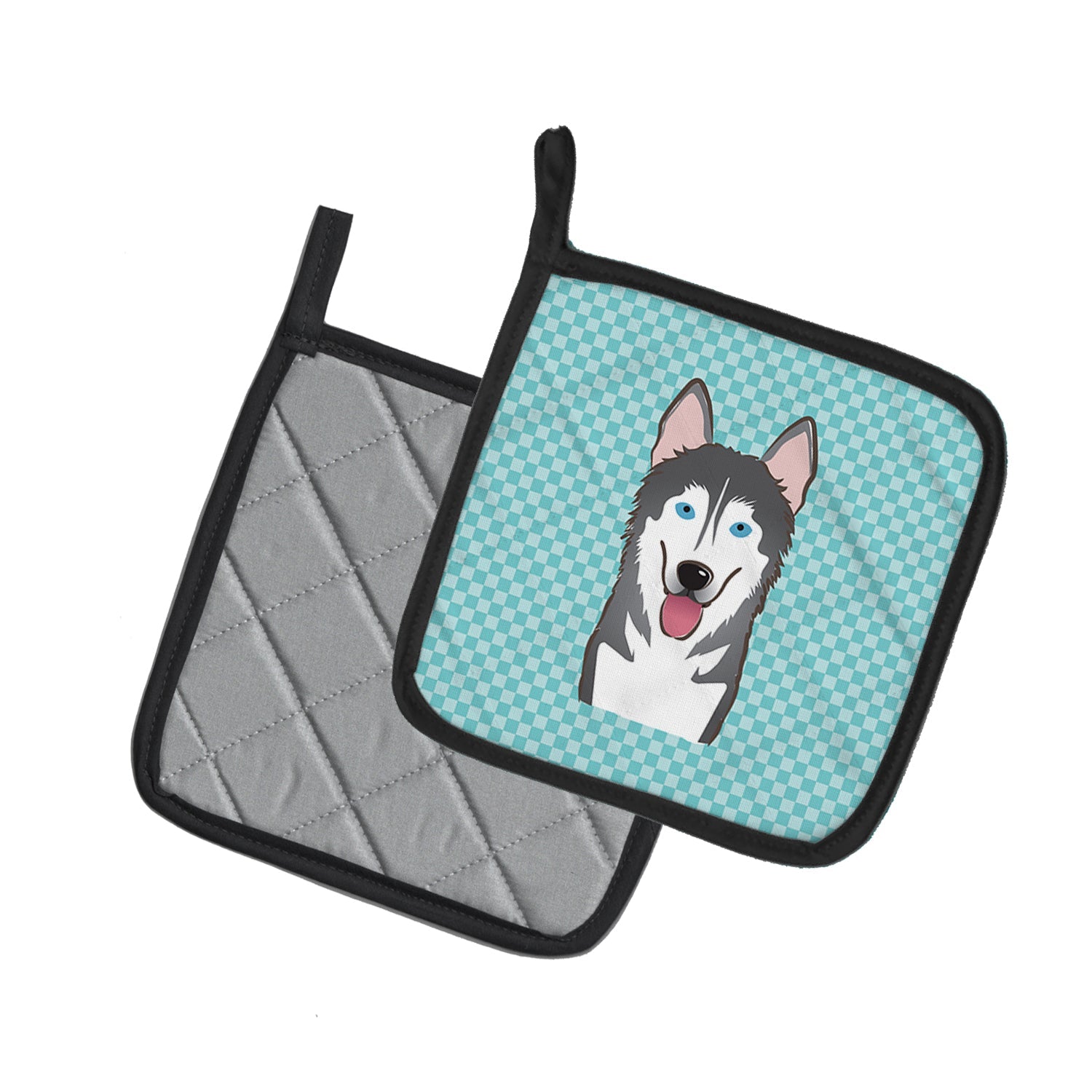 Checkerboard Blue Alaskan Malamute Pot Holder Set of 2 Heat Resistant Quilted Hot Pads 7.5 x 7.5 Inch, Insulated Kitchen Trivets for Cooking & Baking