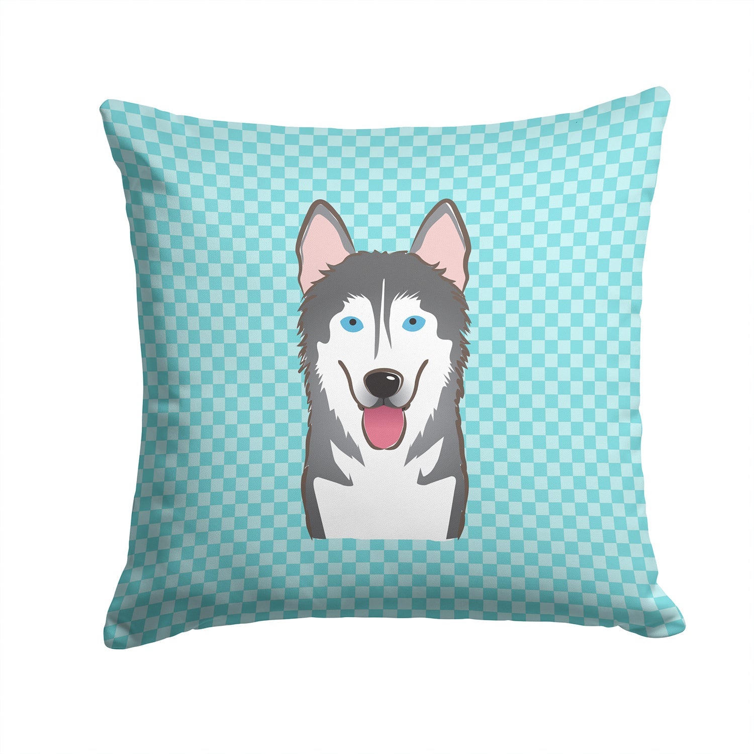 Checkerboard Blue Alaskan Malamute Decorative Throw Pillow 14x14 Indoor Outdoor Accent Cushion, Fabric Cover with Insert for Sofa, Bed, Porch & Living Room