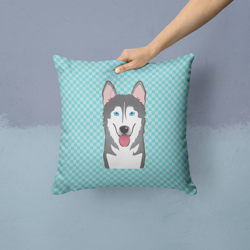 Checkerboard Blue Alaskan Malamute Decorative Throw Pillow 14x14 Indoor Outdoor Accent Cushion, Fabric Cover with Insert for Sofa, Bed, Porch & Living Room
