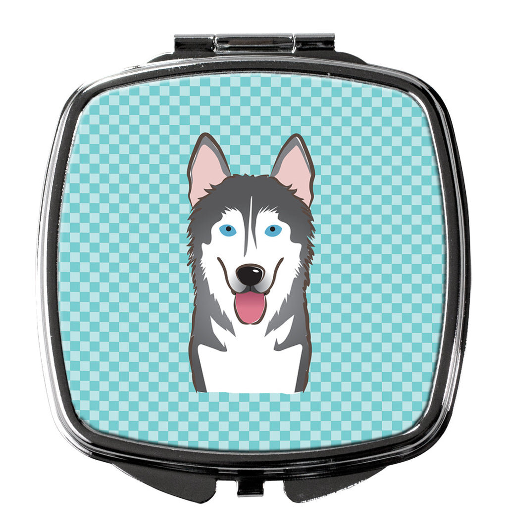 Checkerboard Blue Alaskan Malamute Compact Mirror Decorative Travel Makeup Mirror for Women Girls Gifts Pocket Makeup Mirror Folding Handheld