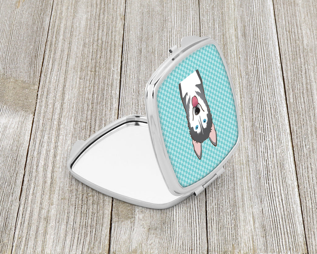 Checkerboard Blue Alaskan Malamute Compact Mirror Decorative Travel Makeup Mirror for Women Girls Gifts Pocket Makeup Mirror Folding Handheld