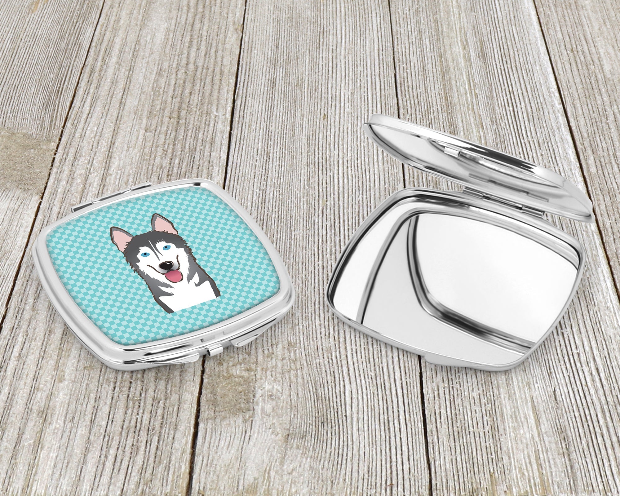 Checkerboard Blue Alaskan Malamute Compact Mirror Decorative Travel Makeup Mirror for Women Girls Gifts Pocket Makeup Mirror Folding Handheld