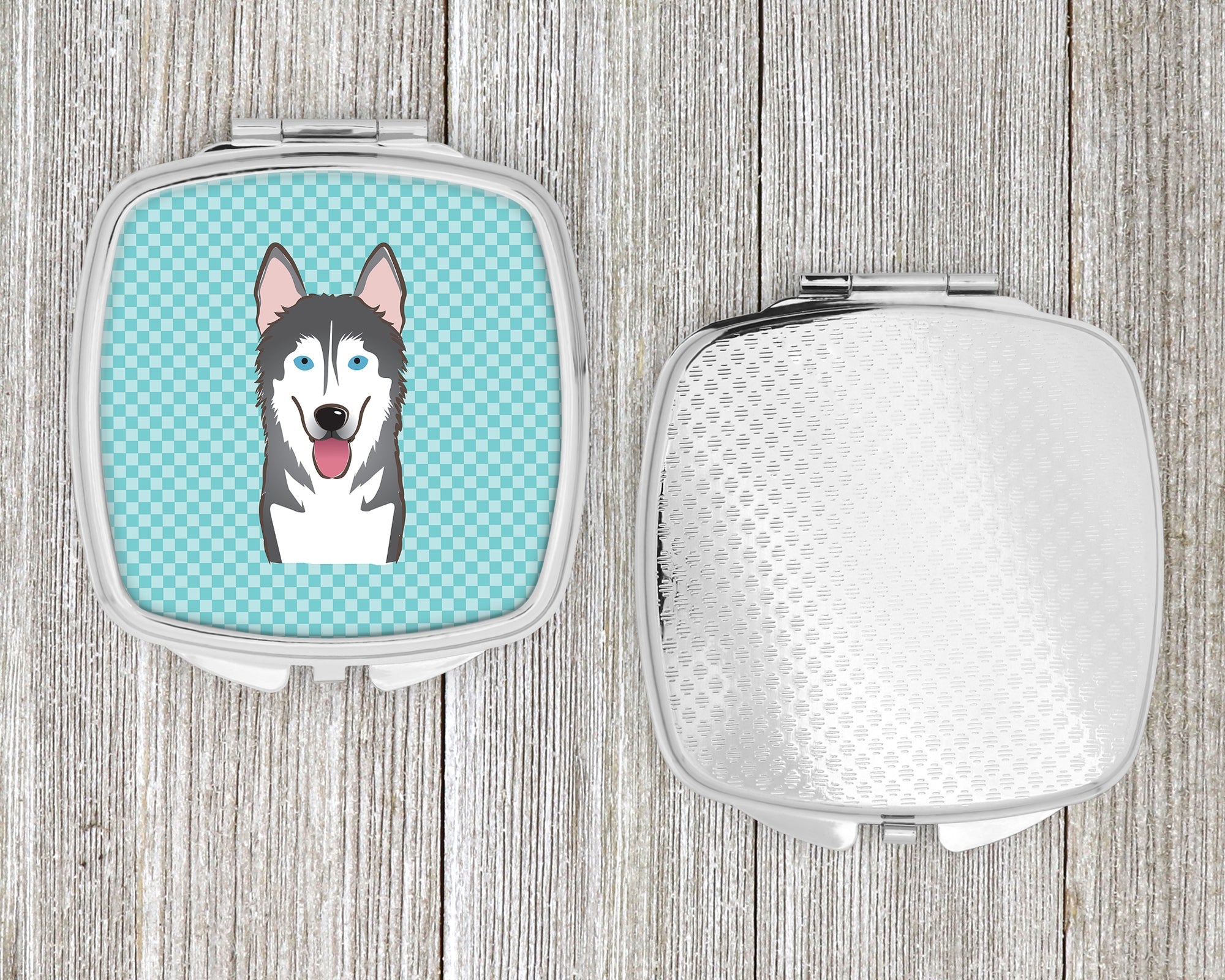Checkerboard Blue Alaskan Malamute Compact Mirror Decorative Travel Makeup Mirror for Women Girls Gifts Pocket Makeup Mirror Folding Handheld