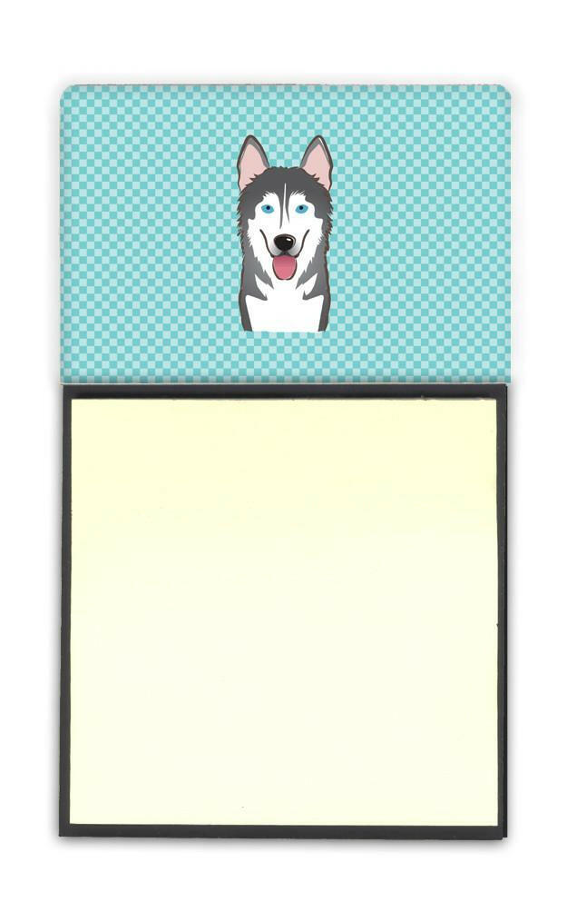 Checkerboard Blue Alaskan Malamute Watercolor Sticky Note Holder Refillable Dispenser Desk Accessory 3x3 Pad Gift